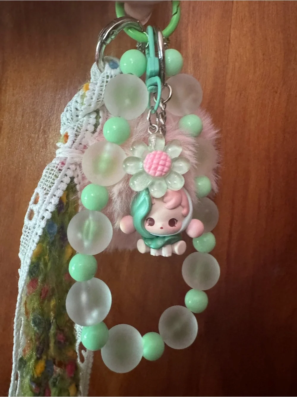 Handmade Skullpanda Keychain Charm with authentic bean